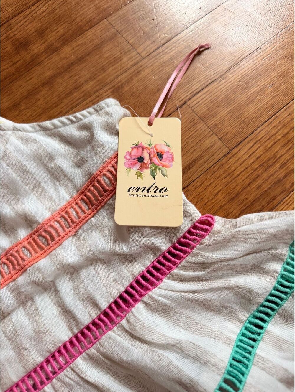 NWT Entro Women’s M White Pastel Rainbow Crochet High collar tank Boho babydoll - Picture 4 of 7